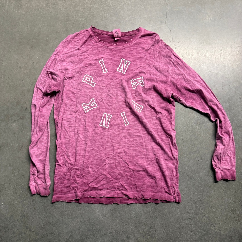 Pink Victoria's Secret Long Sleeve Slub Knit Graphic Tee Magenta Purple Medium